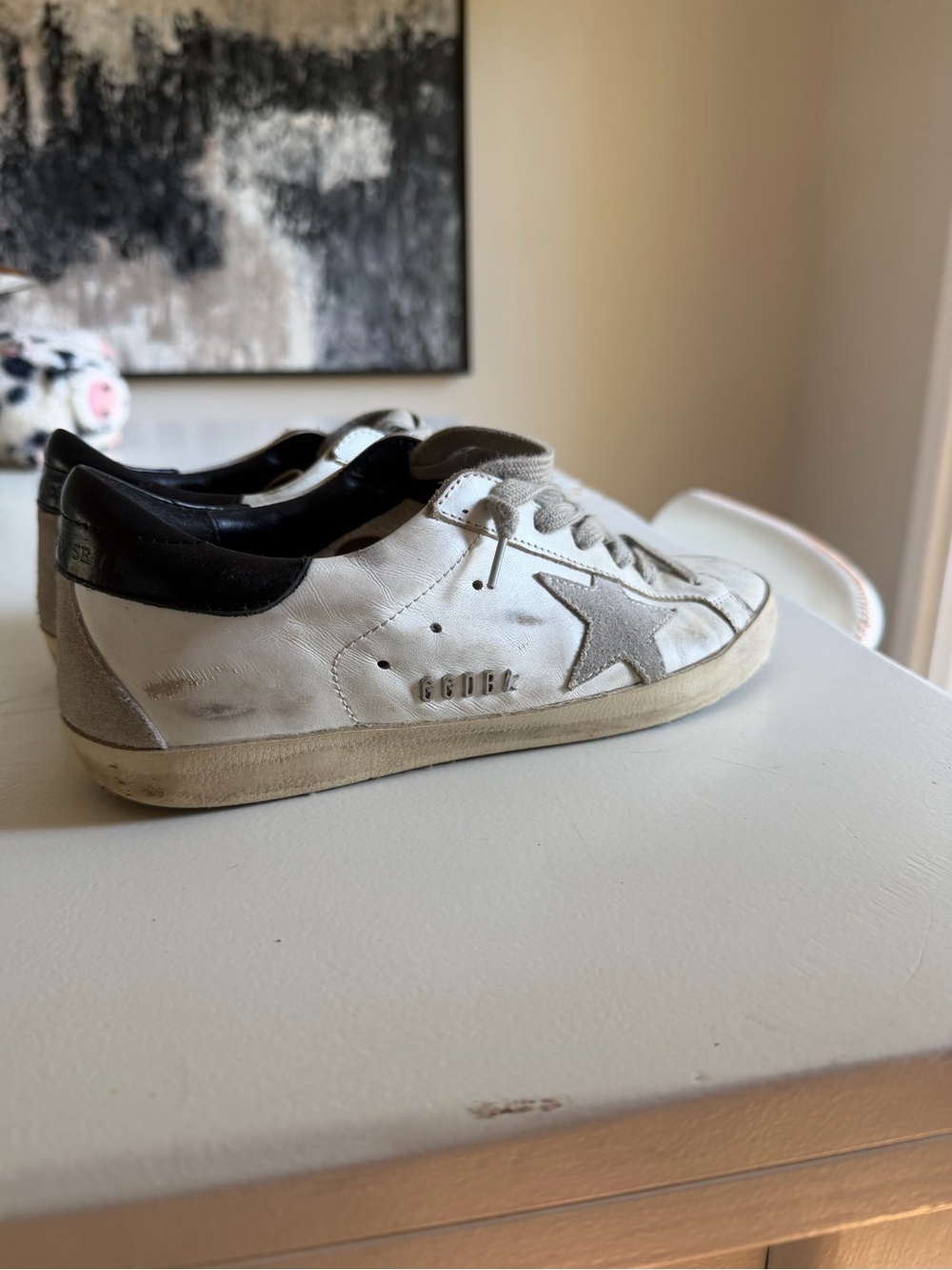 Women’s Golden Goose Super-Star with black heel tab and metal stud lettering 37